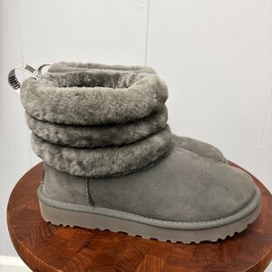 UGG Fluff Mini Quilted Boots Gray Women's Size 7